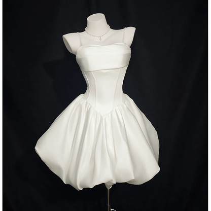 Classy White Spaghetti Straps Satin Short Birthday Dress YM2457