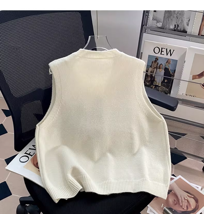 Cute White Sleeveless Sweater Knitted Vest YM2449