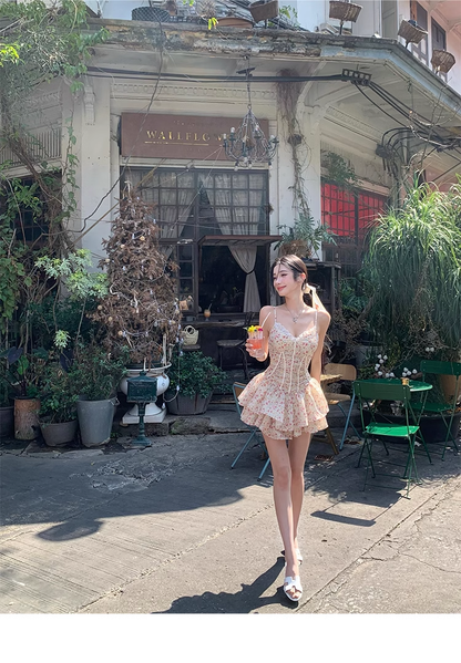 Sexy Floral Spaghetti Straps A Line Short Prom Dress Birthday Dress YM1988