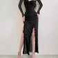 Fashion Purple Dress Mesh Ruffled Long Sleeves Dress YM972