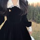 Long Sleeve Velvet Waist Slim Dress For Women Black Princess Mini Dress YM1743