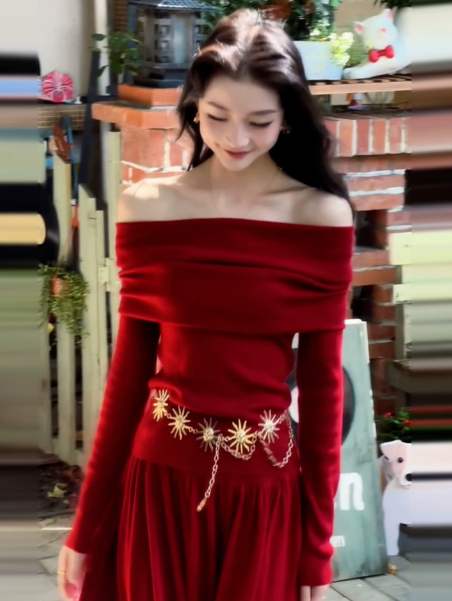 Vibrant Red Flowy Bateau A-Line Maxi Women Dress Holiday Dress YM2718