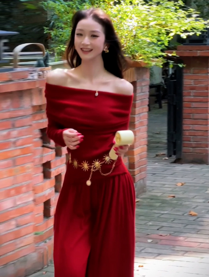 Vibrant Red Flowy Bateau A-Line Maxi Women Dress Holiday Dress YM2718
