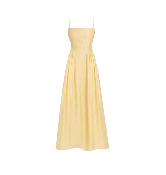 Yellow Backless Suspender Long Vacation Dress Women's Seaside Holiday Dress YM2316