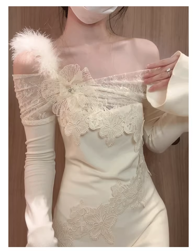Elegant Off The Shoulder Long Prom Dress Lace Evening Gown  YM1646