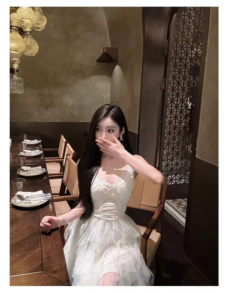 French Prom Dress White Birthday Tulle Trailing Princess Party Dress YM1634
