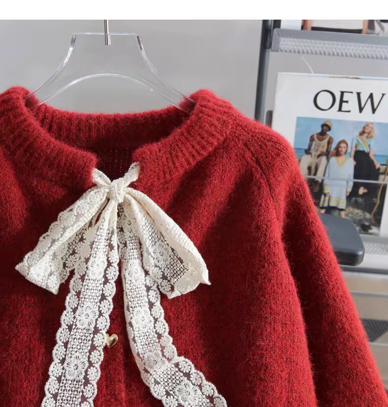 Apricot Lace-up Cardigan Sweater, Soft And Cozy Knit Sweater YM2427