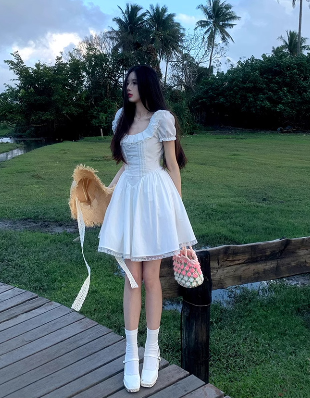 Sweet White A Line Short Dress Birthday Dress  YM1754