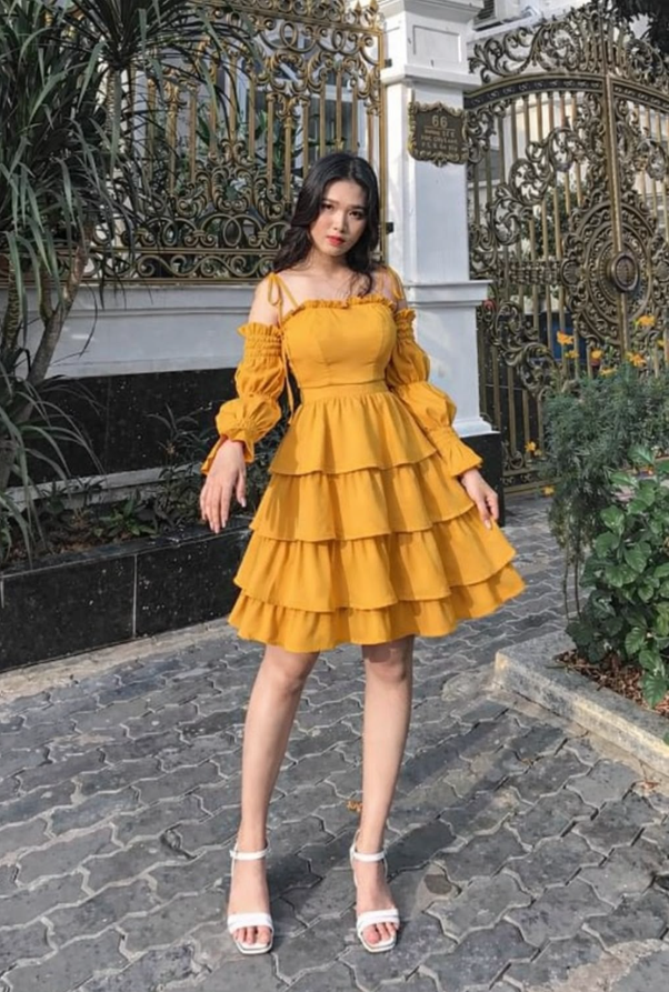 Vibrant Yellow Sleeves Ruffled Bateau A-Line Short Prom Dress Party Dress YM2550