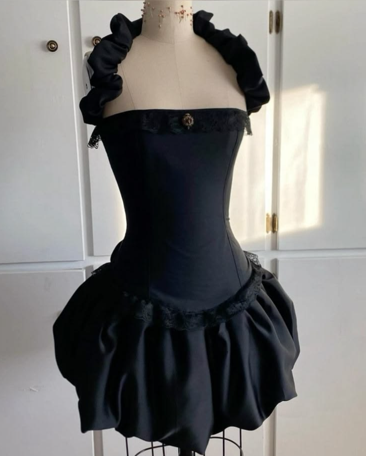 Minimalist Black Pleated Strapless A-Line Short Prom Dress Cocktail Dress YM2551