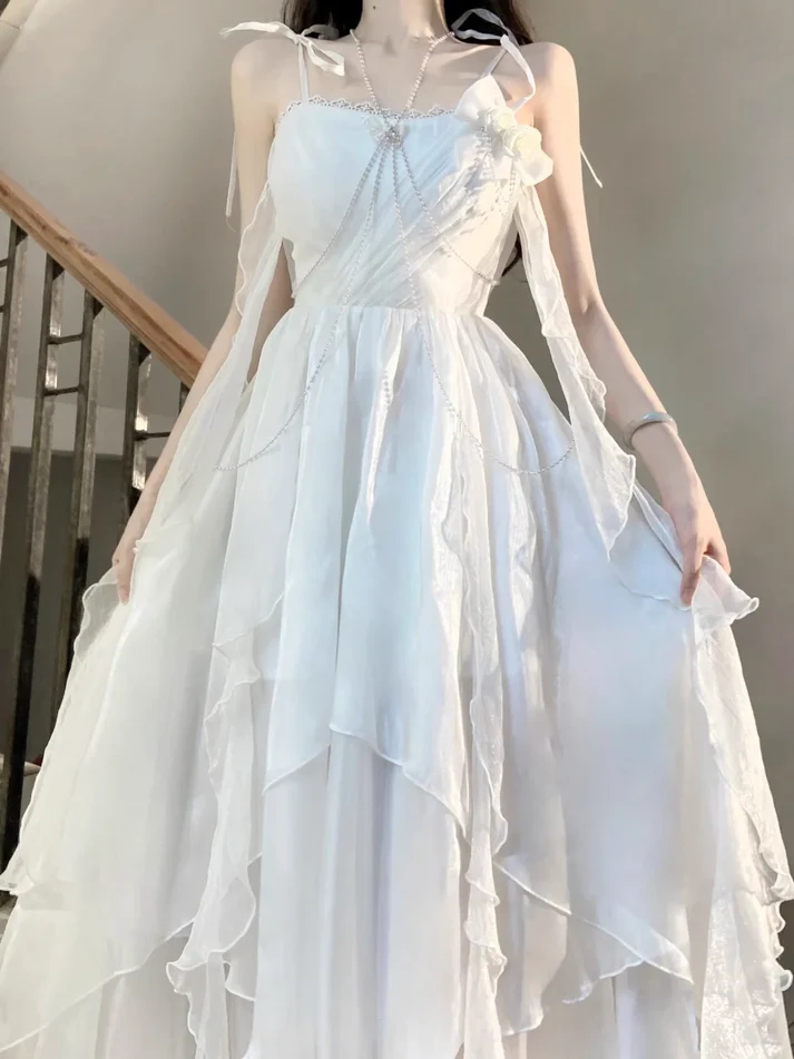 Chic Chiffon White Ankle length Birthday Dress Party Dress YM1624