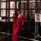 Vintage V Neck Prom Dress New Red Two-Piece Knitted Dress  YM1667