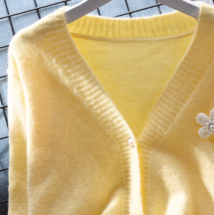 Yellow Small Fresh Short Sweater Jacket Spring Korean Style Outerwear Knitted Cardigan YM2366