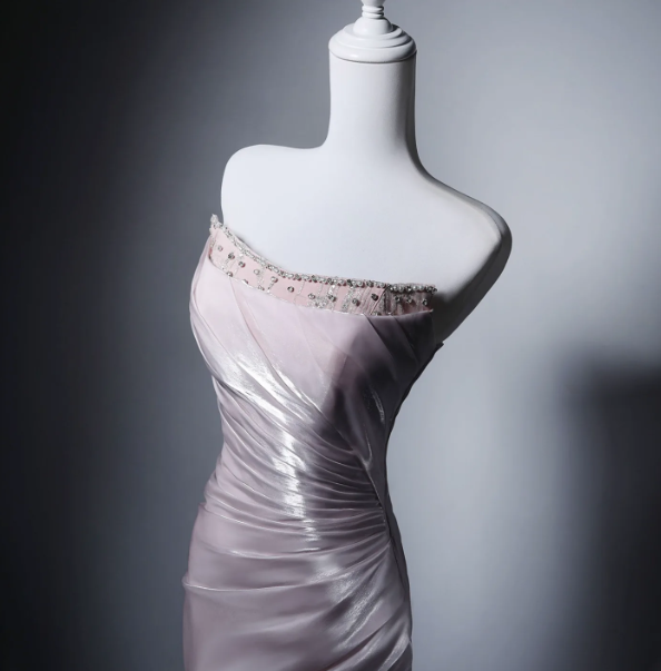 Stunning Pink Silky Strapless A-Line Long Prom Dress Birthday Dress YM2585