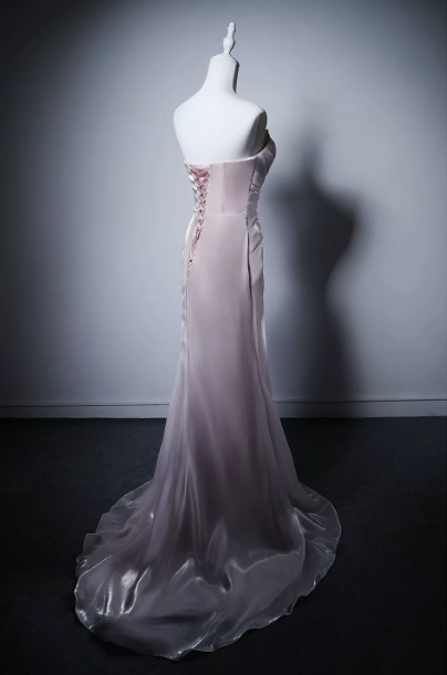 Stunning Pink Silky Strapless A-Line Long Prom Dress Birthday Dress YM2585