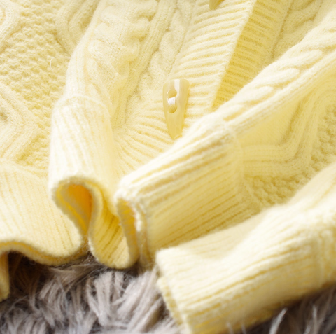 Cute Yellow Short Sweater Jacket Women's Soft Knitted Cardigan YM2358