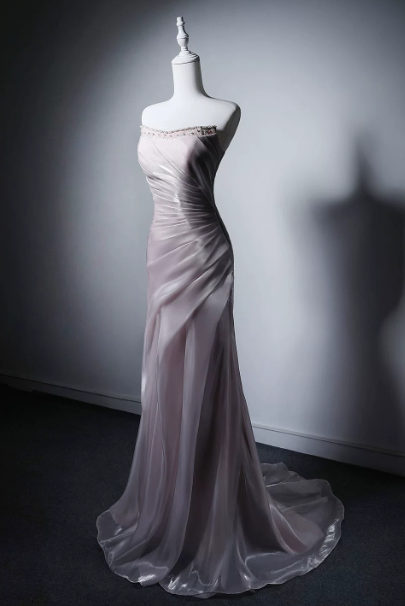 Stunning Pink Silky Strapless A-Line Long Prom Dress Birthday Dress YM2585