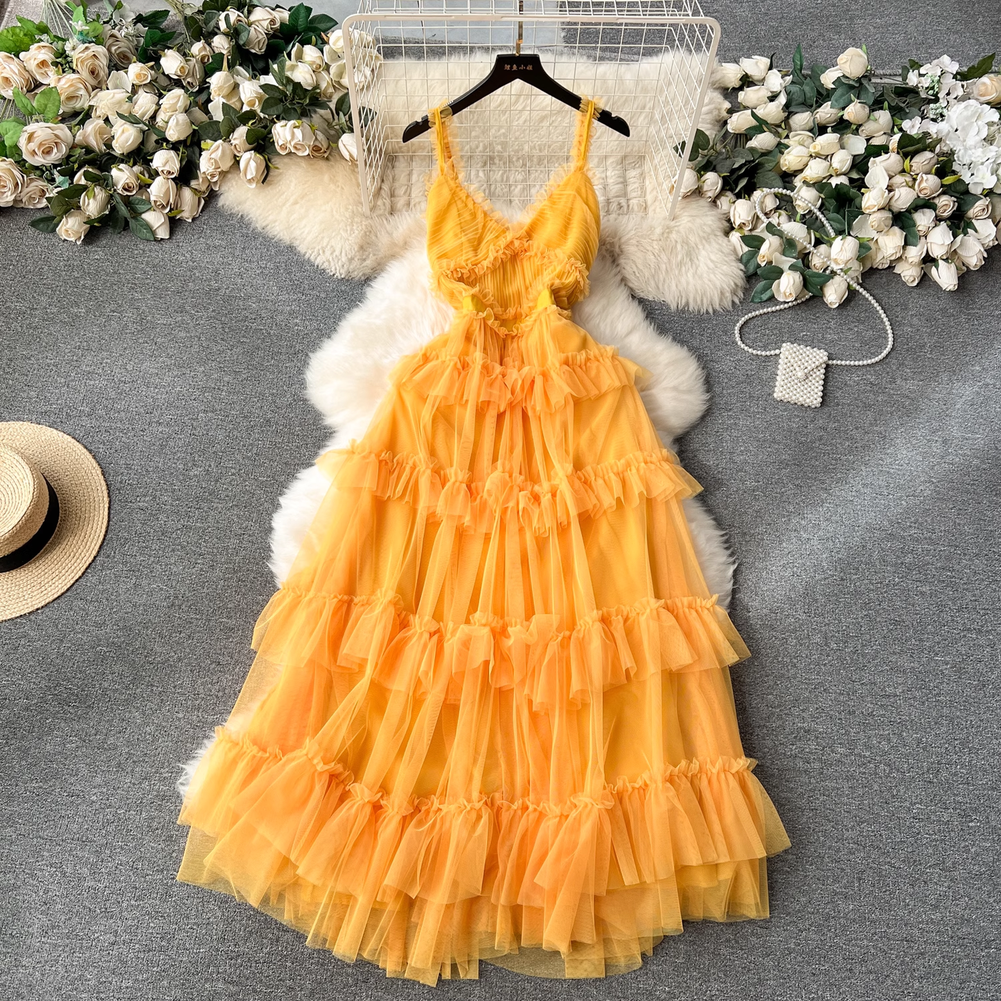 A-line V Neck Tulle Summer Dress  YM1178