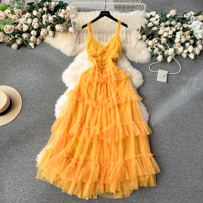 A-line V Neck Tulle Summer Dress  YM1178