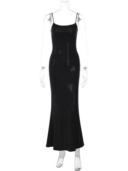 Sparkly Black Spaghetti Straps Mermaid Long Party Dress Evening Dress YM2197