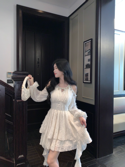 Off-Shoulder Sequin Sweet Retro Temperament Mini Party Dress YM2041