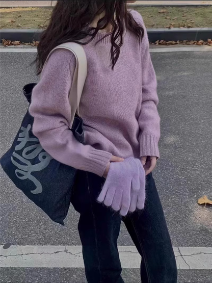 Gentle Purple Round Neck Sweater  YM1864