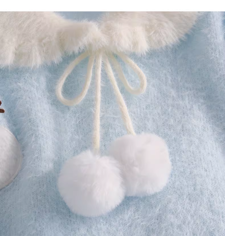 Sweet Collar Blue Snowman Knit Sweater YM2429