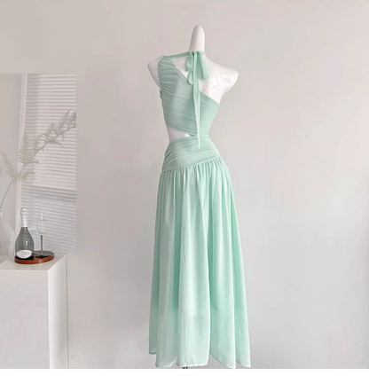 Sexy Mint Green One Shoulder Chiffon Vacation Dress Birthday Dress YM2077