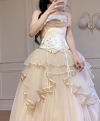 Champagne Lolita Evening Dress New Birthday Party Adult Ceremony Lolita Princess Dress YM2157