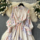 Retro elegant lantern long-sleeved waist printed dress  YM1104