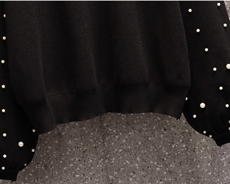 Black Heavily Hand-Beaded Sweater, Slimming And Age-reducing Sweater YM2290