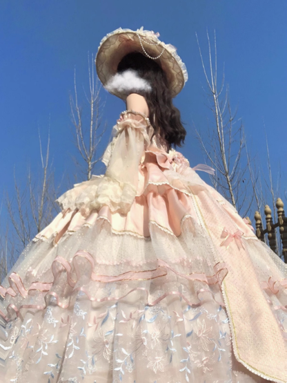 Pretty Pink Lolita Satin Lace Evening Dress Birthday Party Dress Ball Gown YM2137