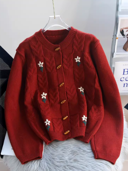Retro Red Horn Button Sweater Cardigan YM2443