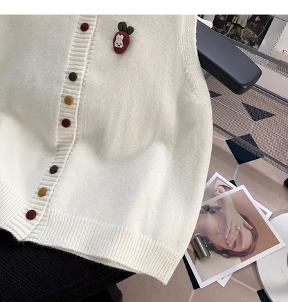 Cute White Sleeveless Sweater Knitted Vest YM2449