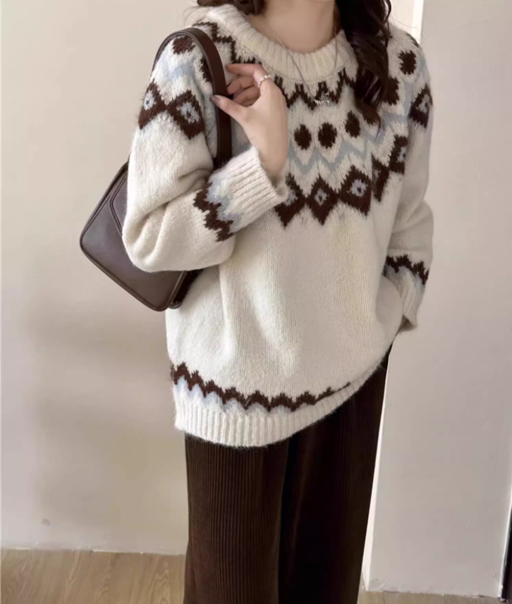 Retro Fair Isle Sweater Thick Pullover Knitwear YM2421