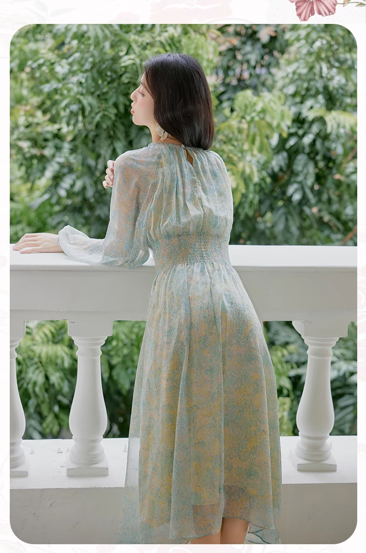 Beautiful Halterneck Chiffon Temperament Floral Dress Fairy Party Dress YM1679