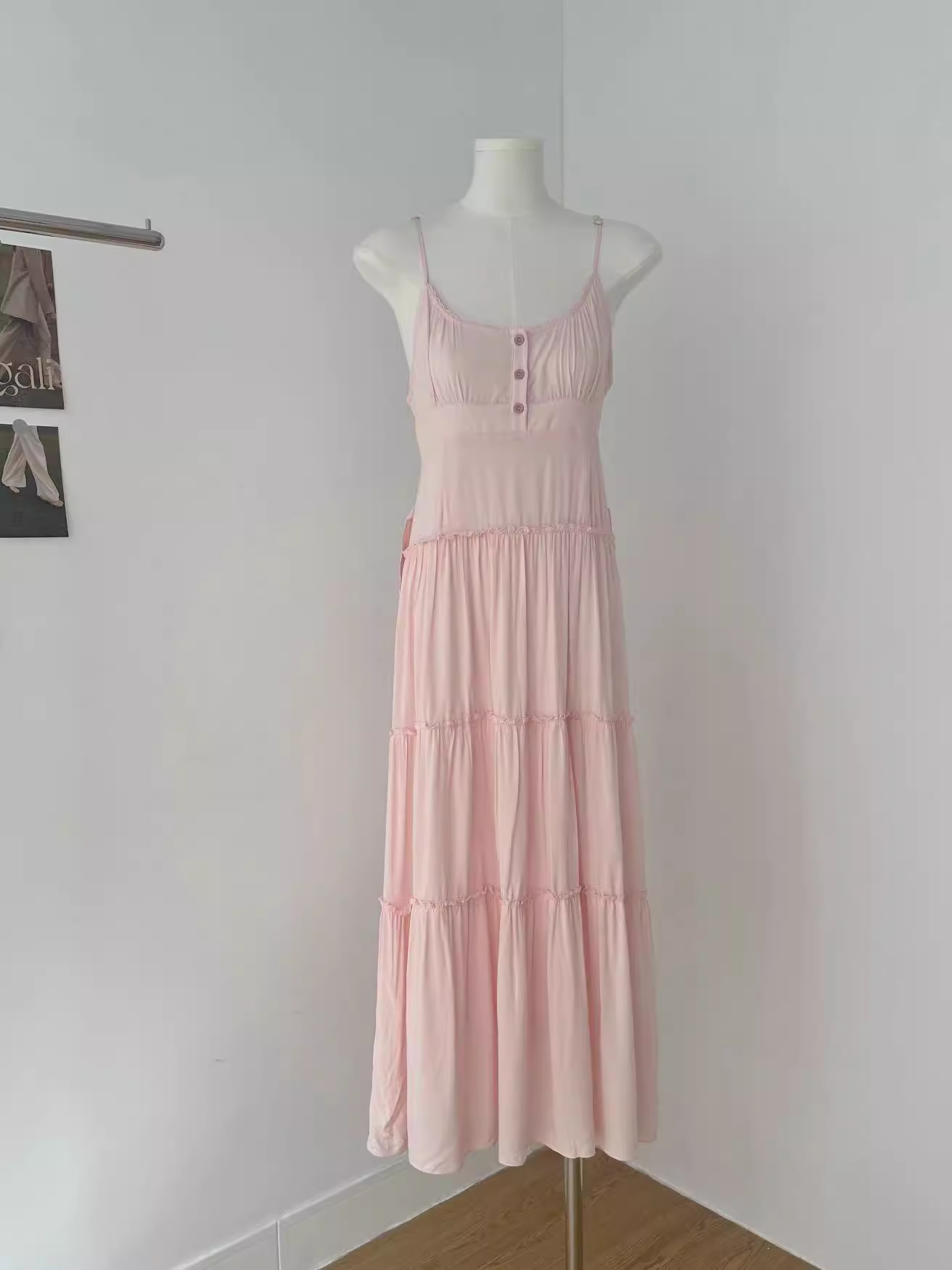 New Style Waist Tea Break French Holiday Pink Long Dress YM1780