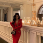 Vintage V Neck Prom Dress New Red Two-Piece Knitted Dress  YM1667