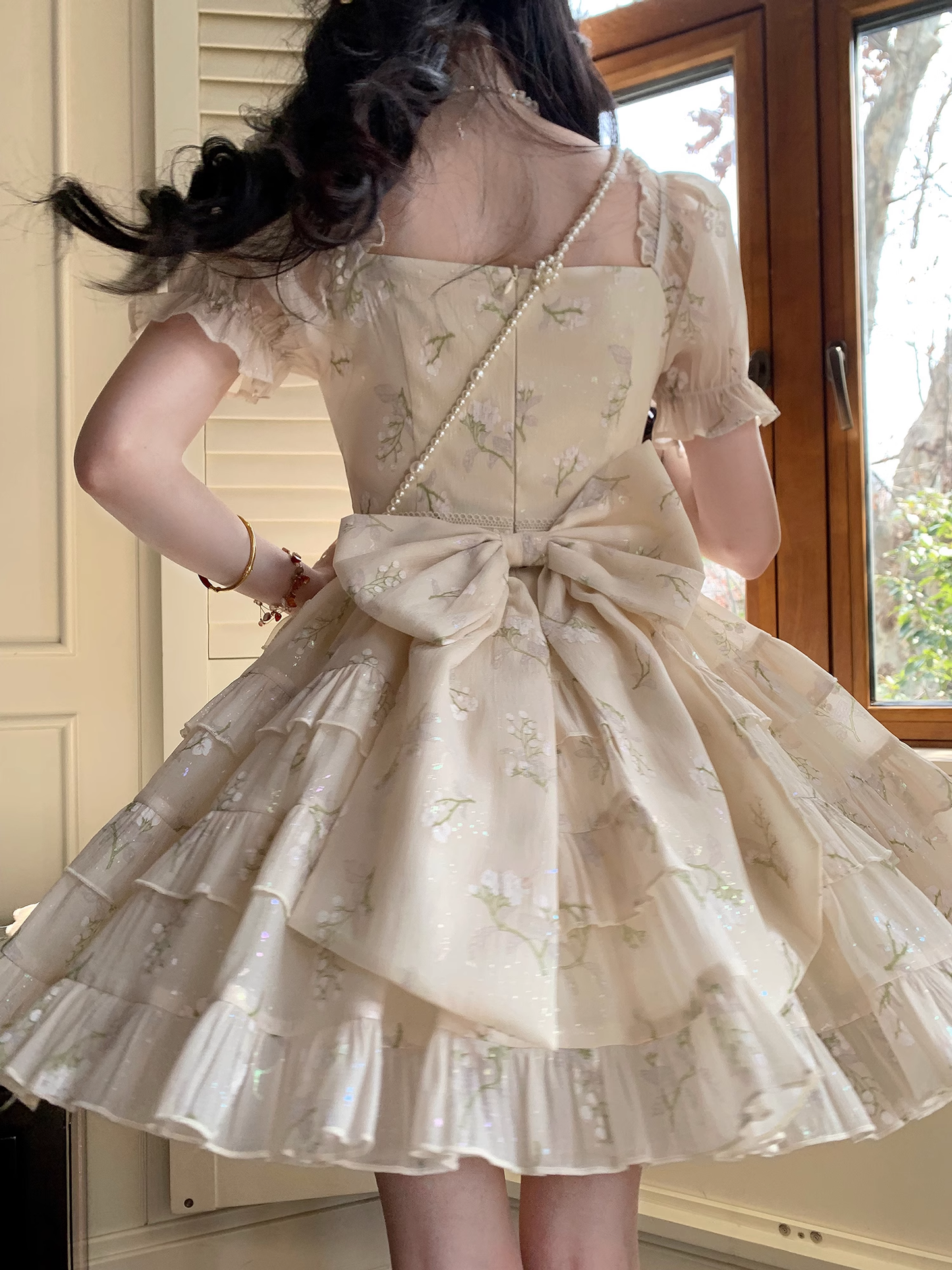 Sweet And Gentle Bow Print Gold-Stamped Cake Tutu Dress Birthday Party Dress YM2048