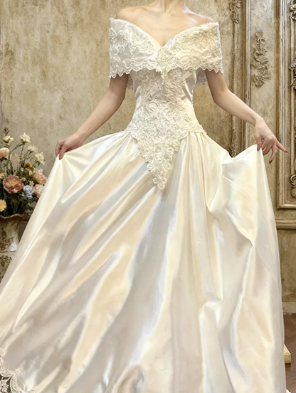Sparkly White Embroidered Silky Square-neck A-Line Long Prom Dress Birthday Dress YM2589
