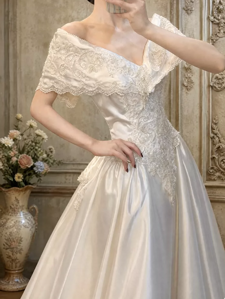 Sparkly White Embroidered Silky Square-neck A-Line Long Prom Dress Birthday Dress YM2589