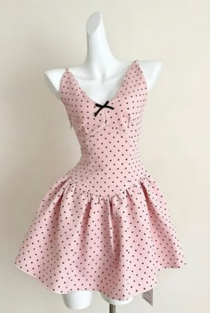 Pretty Pink Polka Dots Pleated Spaghetti Straps A-Line Short Prom Dress Party Dress YM2557