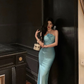 Chic Sheath Halter Blue Prom Dress Party Dress YM1708