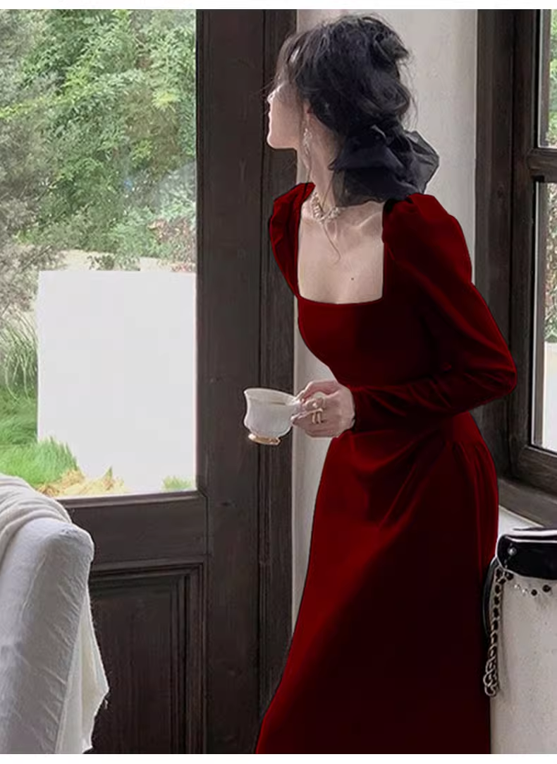 Elegant Red Long Sleeves A Line Party Dress YM1662