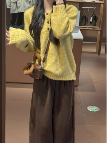 Blue Pullover Soft And Cozy Sweater, Thick And Warm Loose Knitwear YM2406