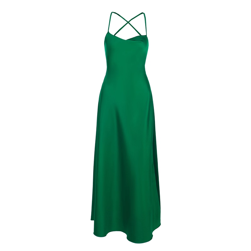 Simple Spaghetti Straps Green Satin Backless A Line Party Dress Birthday Dress YM2248