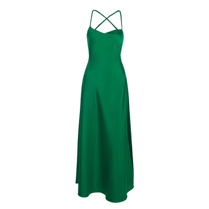 Simple Spaghetti Straps Green Satin Backless A Line Party Dress Birthday Dress YM2248