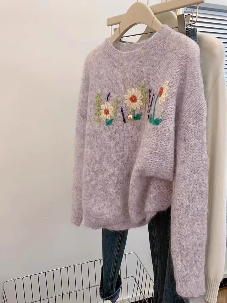 Purple Floral Knitted Sweater YM1852