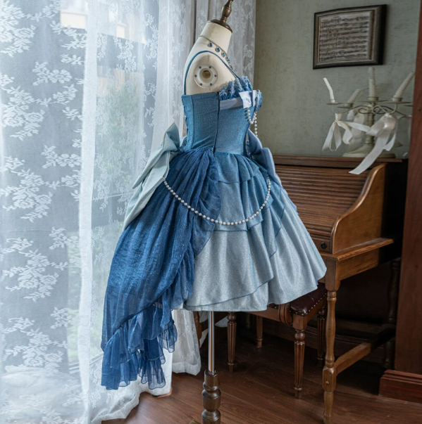 Sparkly Baby Blue 3D Floral Silky Spaghetti Straps A-Line Short Prom Dress Party Dress YM2681