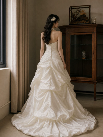 Stunning White Ruffled Applique Halter A-Line Long Prom Dress Birthday Dress YM2592